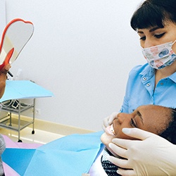 Woman at dentist for cosmetic consultation